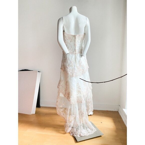 Jade Daniels Ivory Pink Beaded Lace Accent Strappless High Low Dress M - Picture 6 of 10